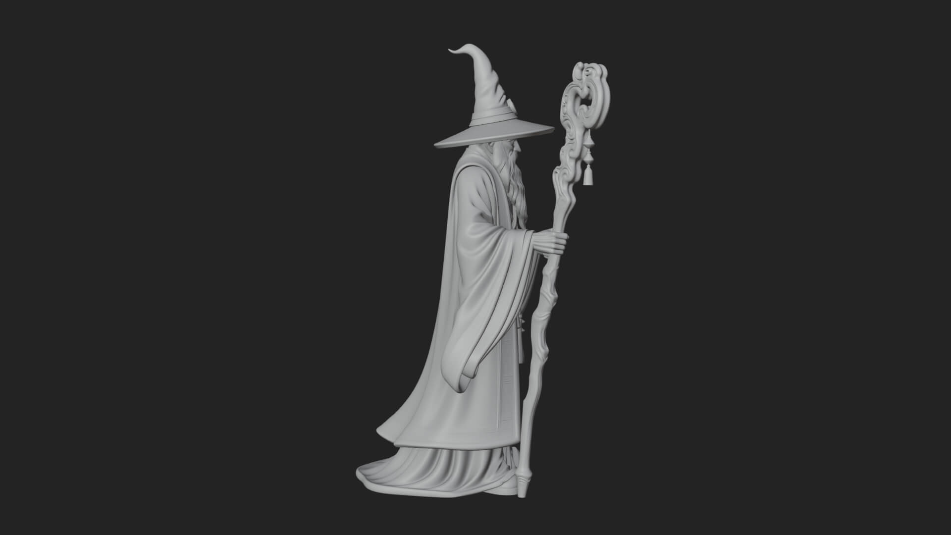 Hooded Wizard With Staff Statue Design 17 3D Print Model 3D Model