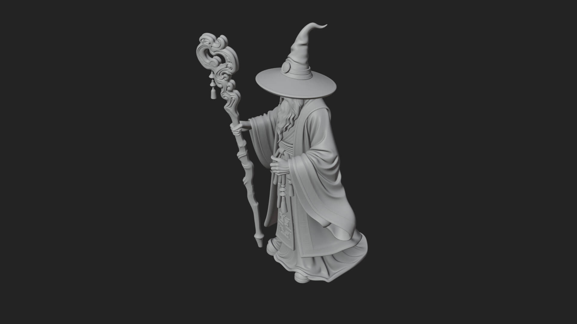 Hooded Wizard With Staff Statue Design 17 3D Print Model 3D Model