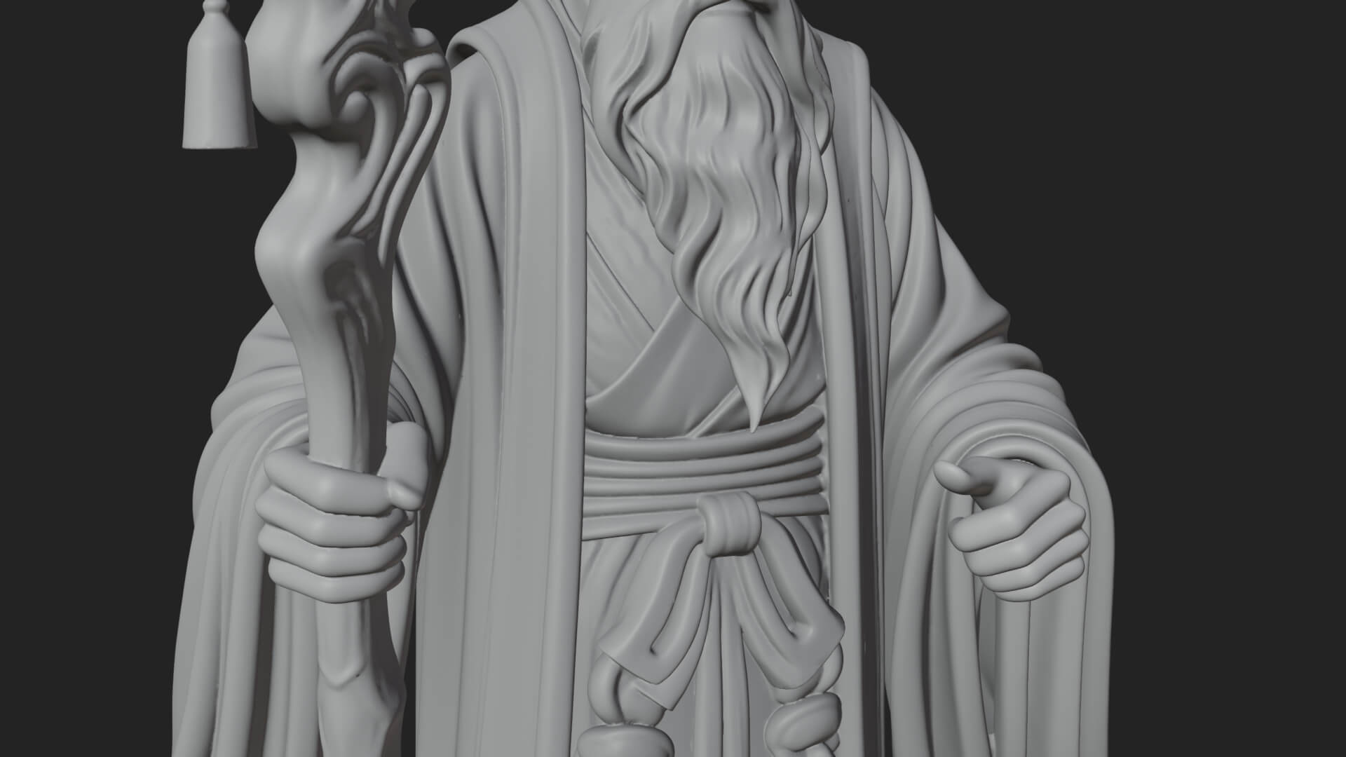 Hooded Wizard With Staff Statue Design 17 3D Print Model 3D Model