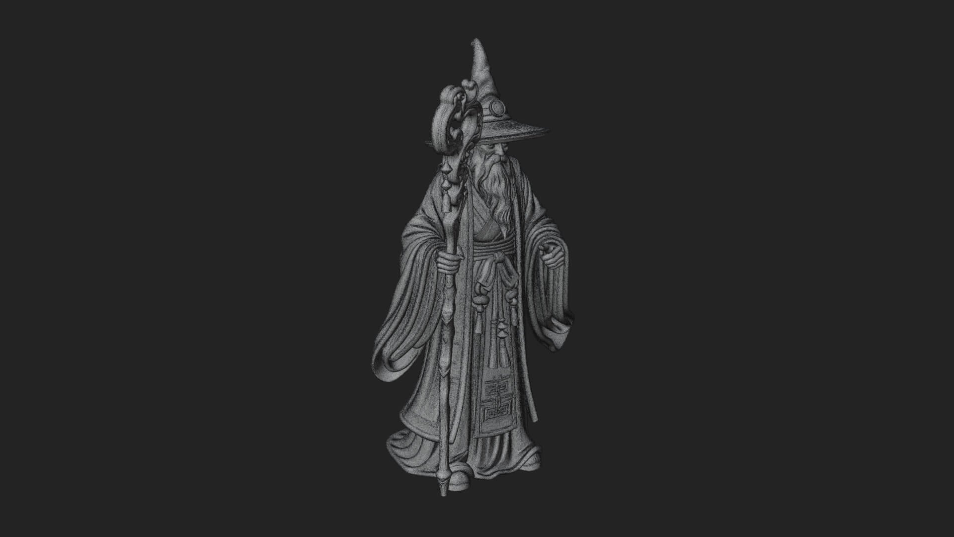 Hooded Wizard With Staff Statue Design 17 3D Print Model 3D Model