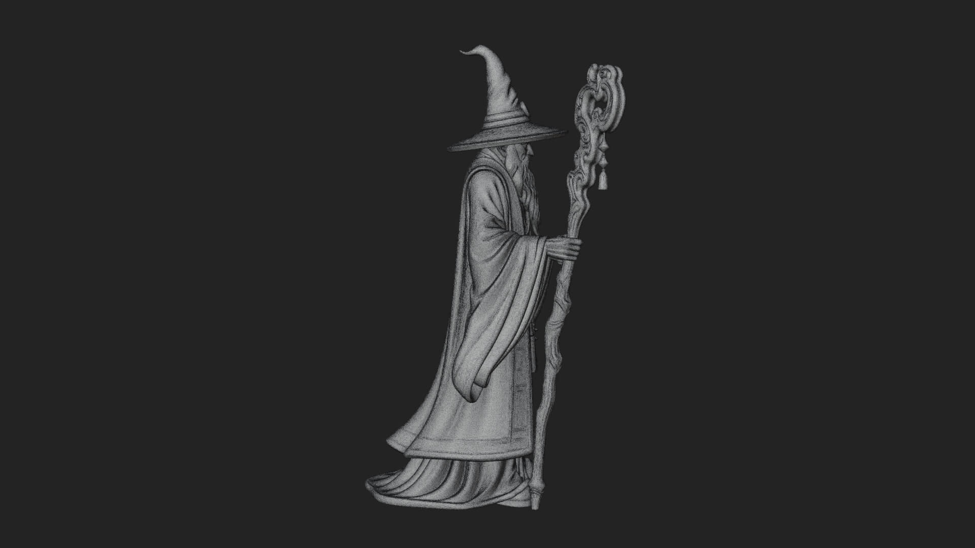 Hooded Wizard With Staff Statue Design 17 3D Print Model 3D Model