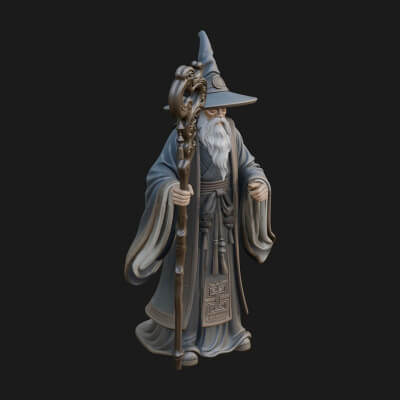 Hooded Wizard With Staff Statue Design 17 3D Print Model