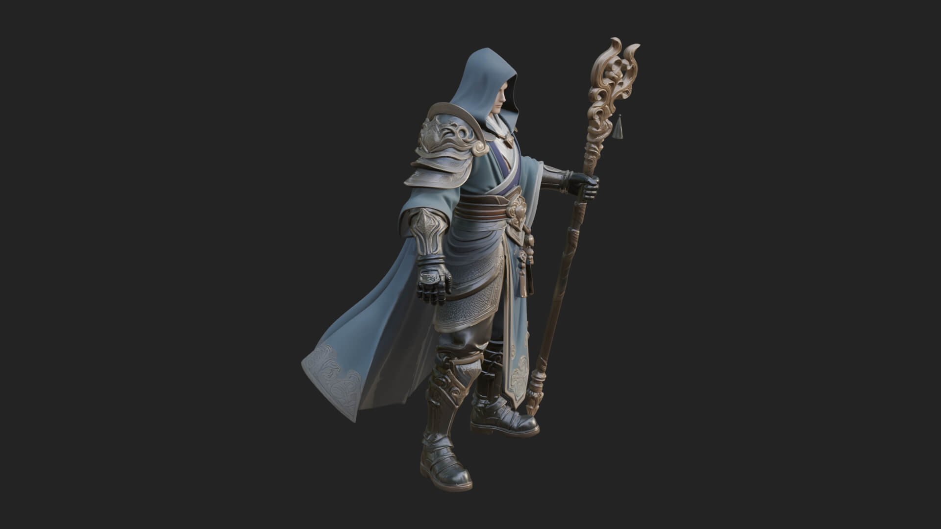 Hooded Wizard with Staff Statue Design 18 3D Print Model 3D Model