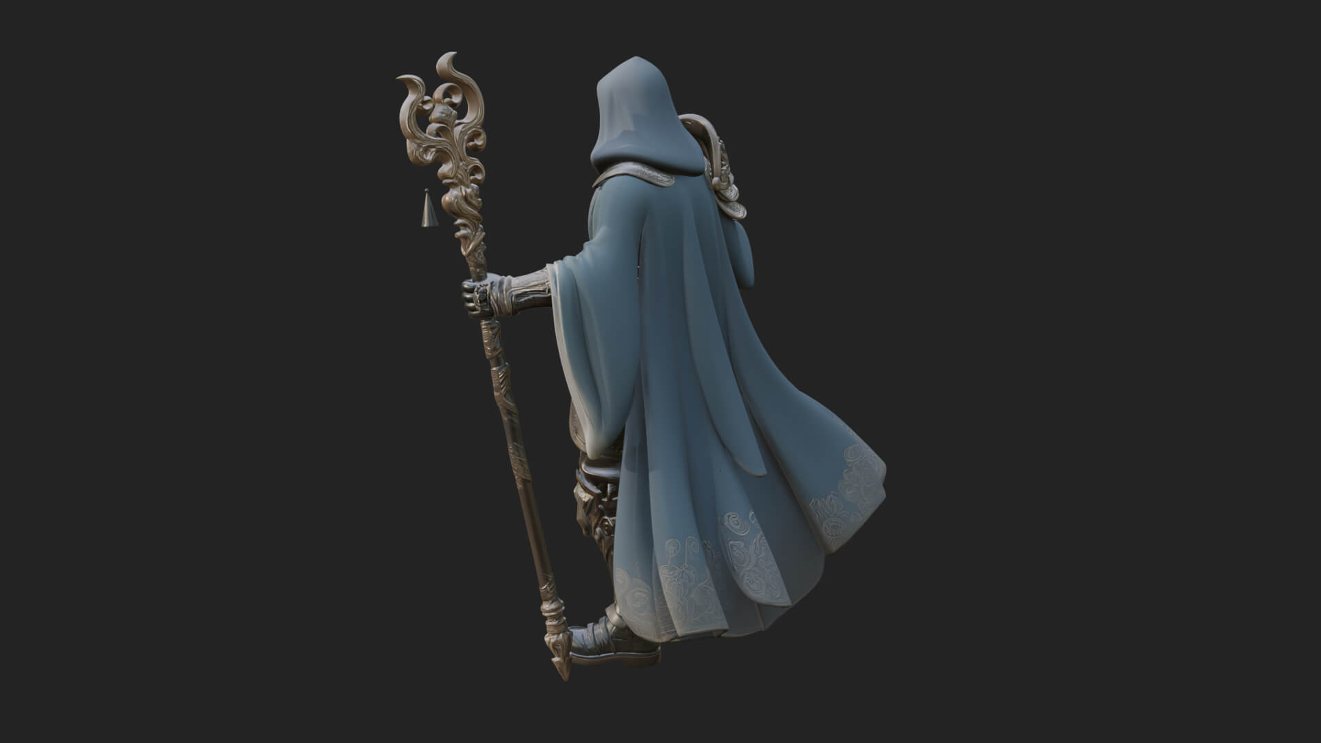 Hooded Wizard with Staff Statue Design 18 3D Print Model 3D Model