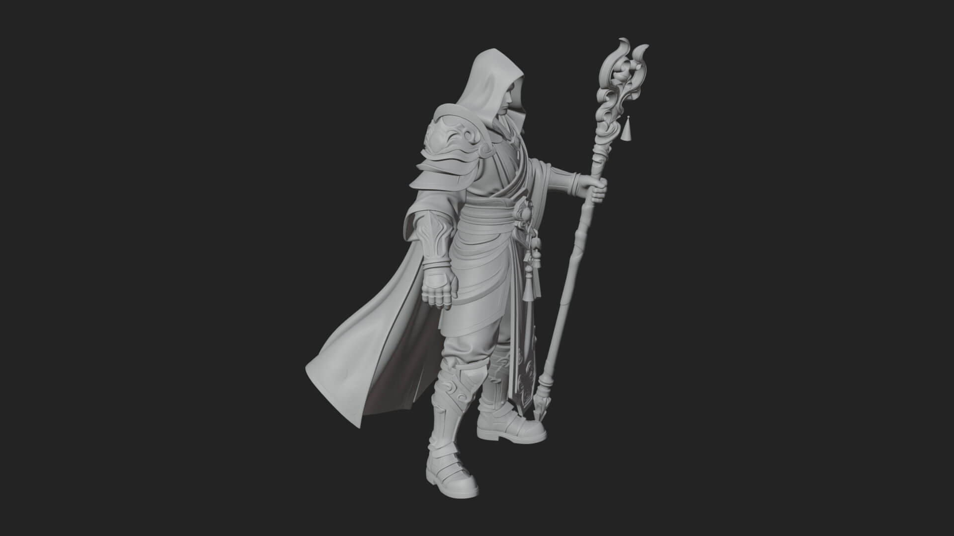 Hooded Wizard with Staff Statue Design 18 3D Print Model 3D Model
