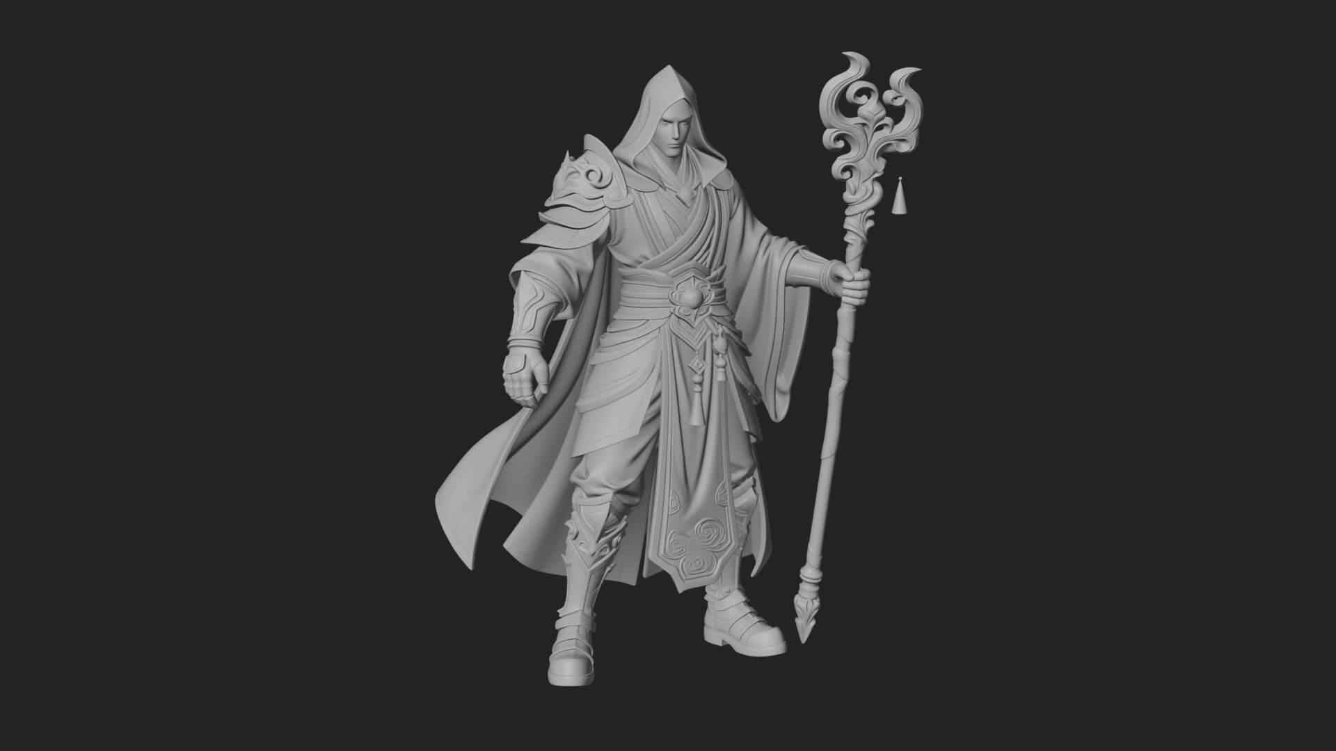 Hooded Wizard with Staff Statue Design 18 3D Print Model 3D Model