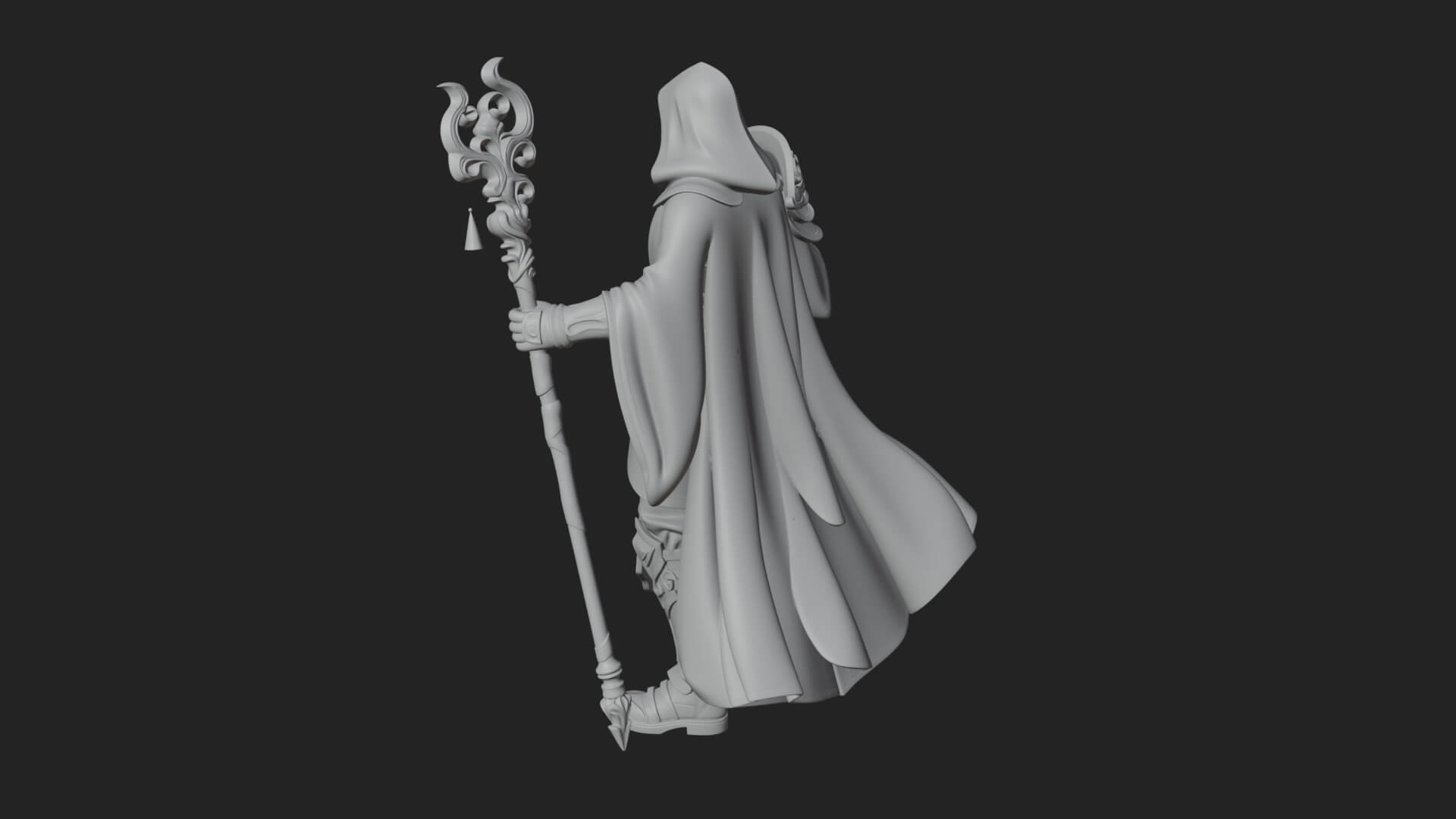 Hooded Wizard with Staff Statue Design 18 3D Print Model 3D Model