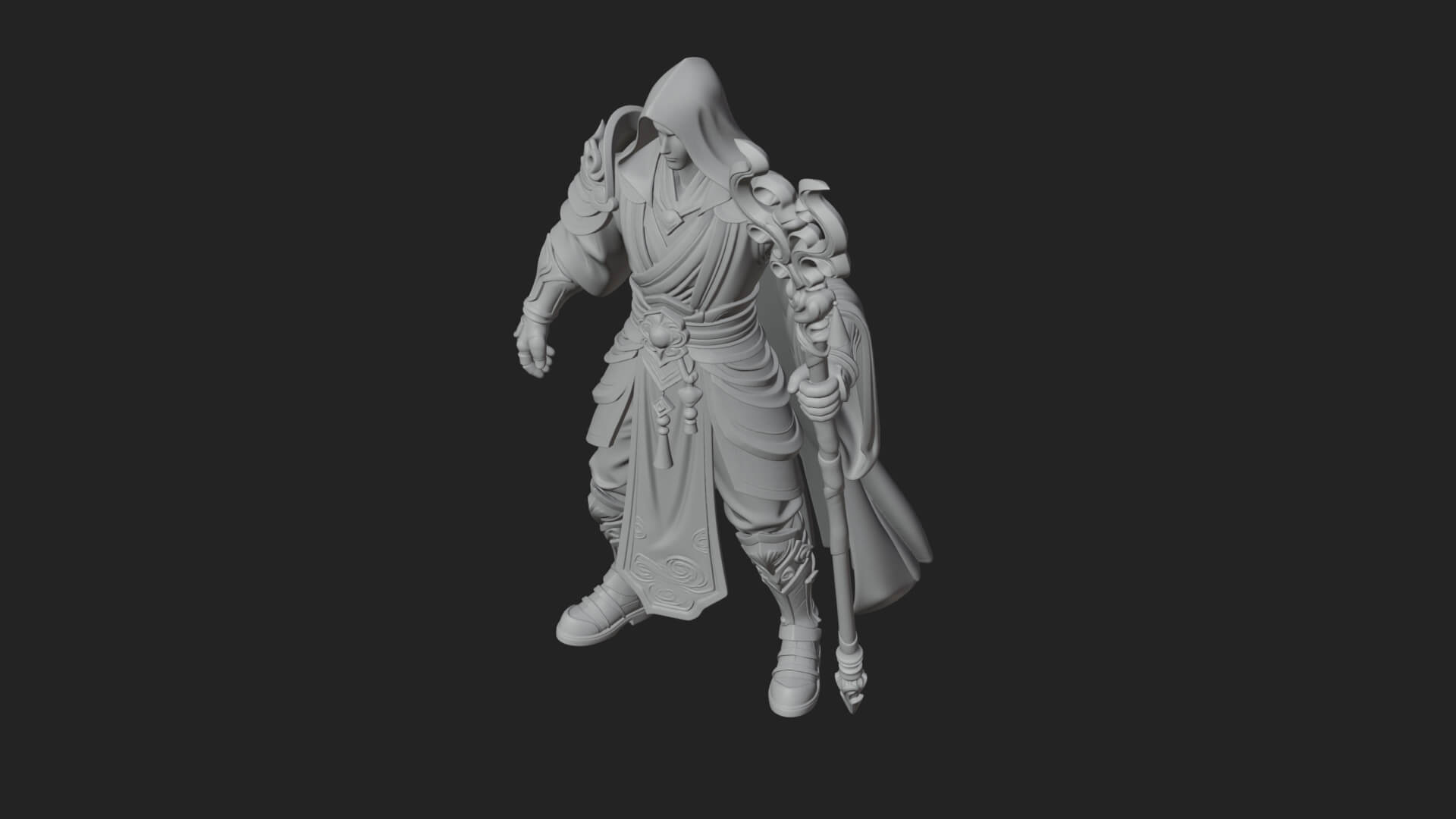 Hooded Wizard with Staff Statue Design 18 3D Print Model 3D Model