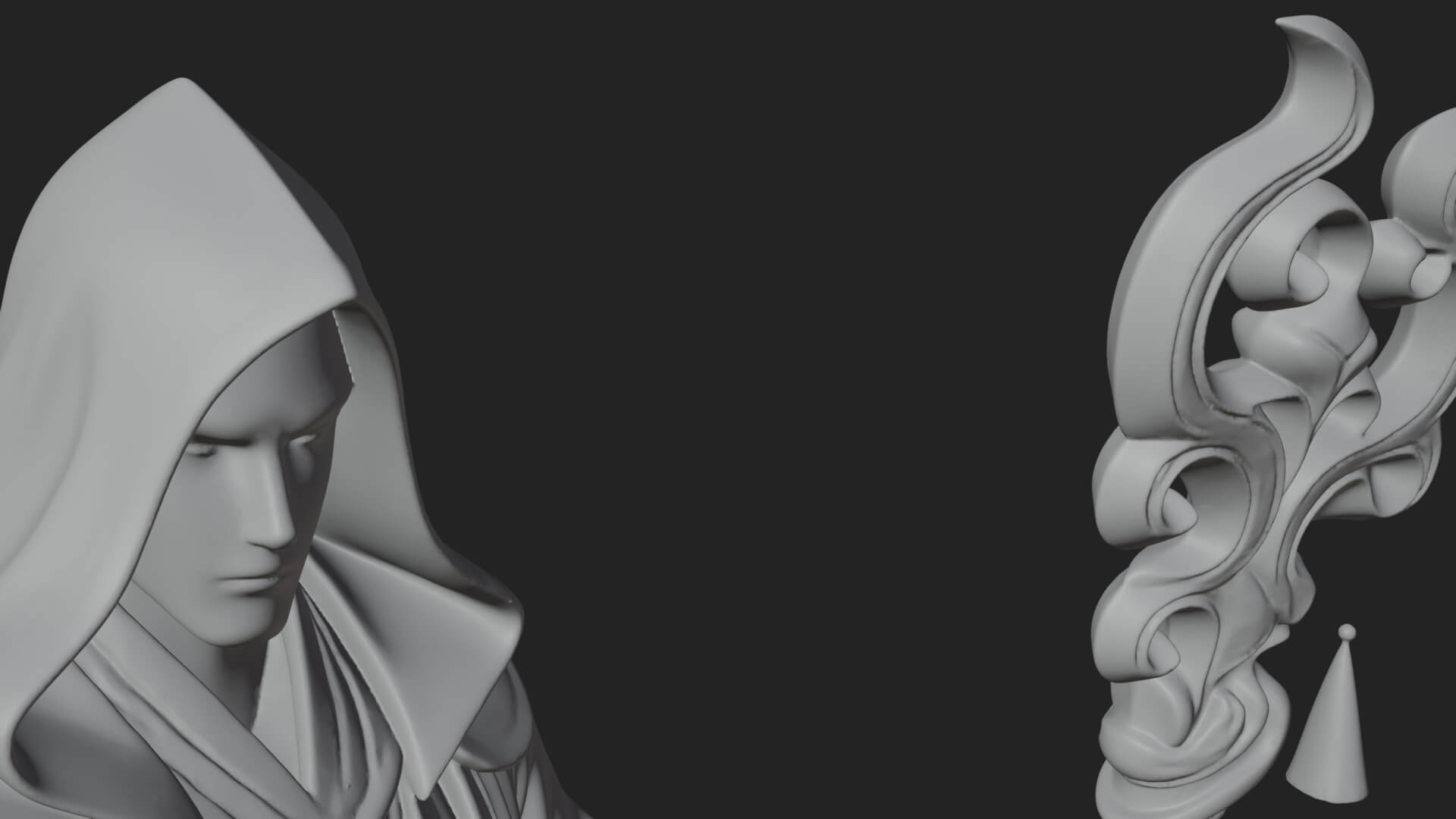 Hooded Wizard with Staff Statue Design 18 3D Print Model 3D Model