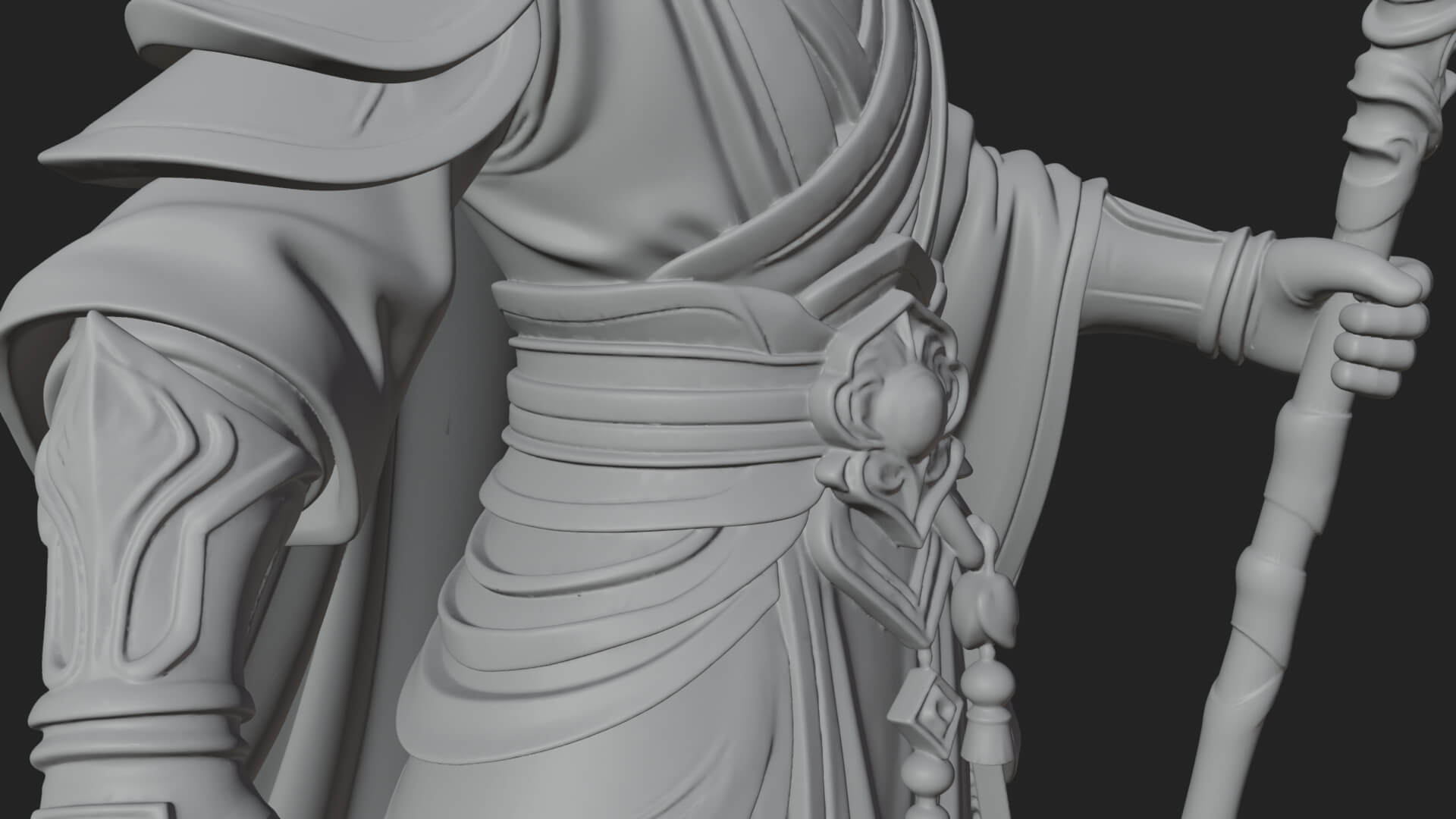 Hooded Wizard with Staff Statue Design 18 3D Print Model 3D Model