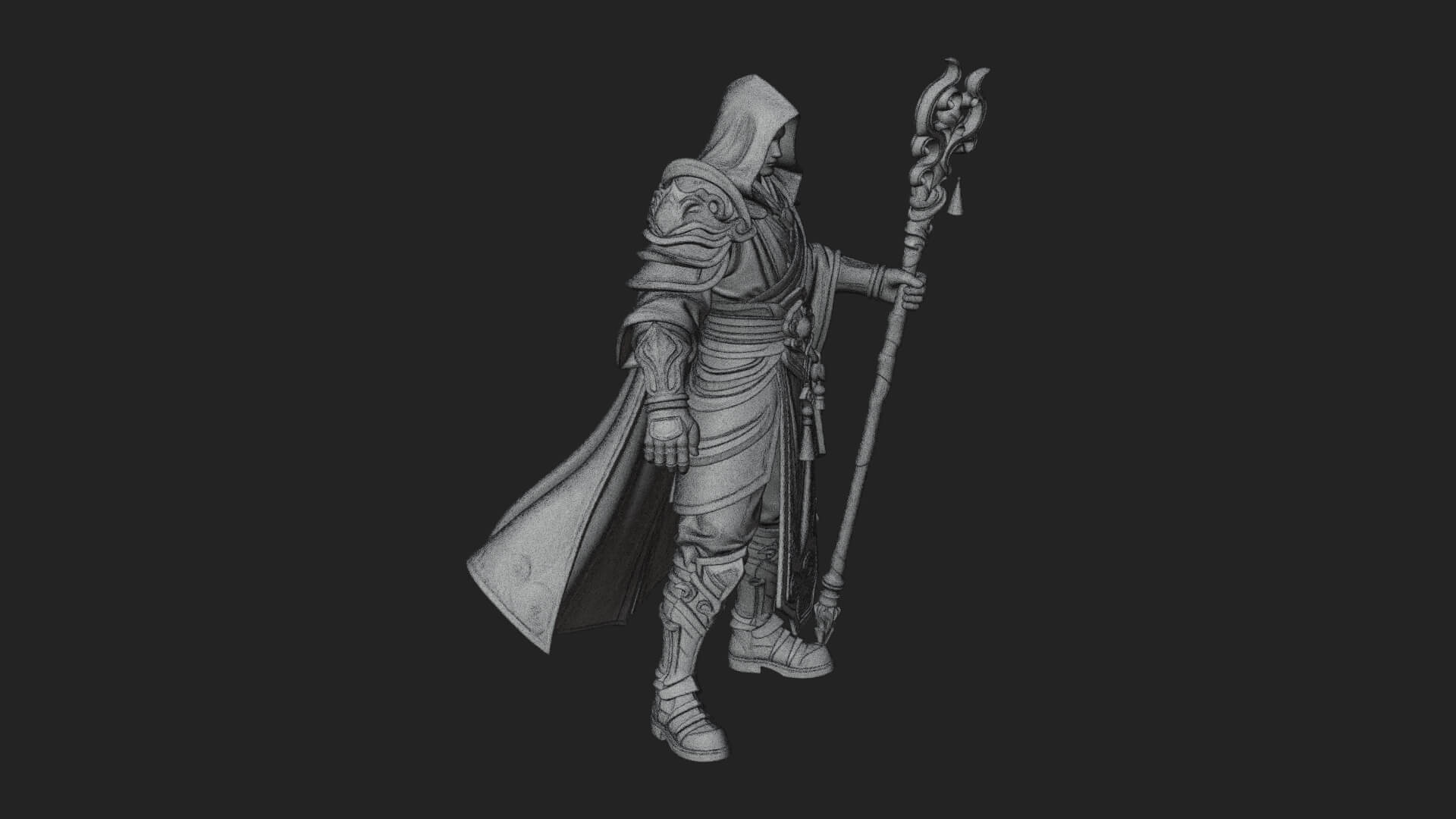 Hooded Wizard with Staff Statue Design 18 3D Print Model 3D Model