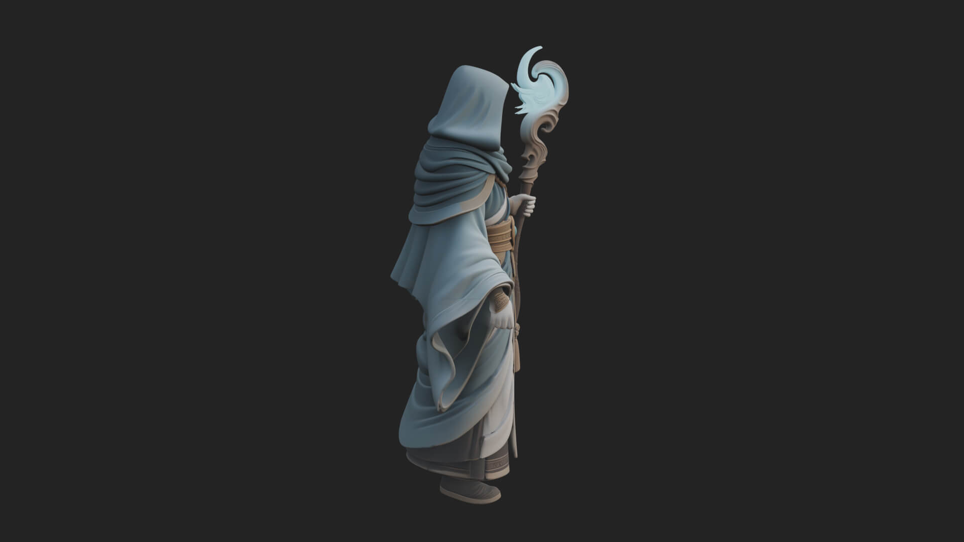 Hooded Wizard with Staff Statue Design 19 3D Print Model 3D Model