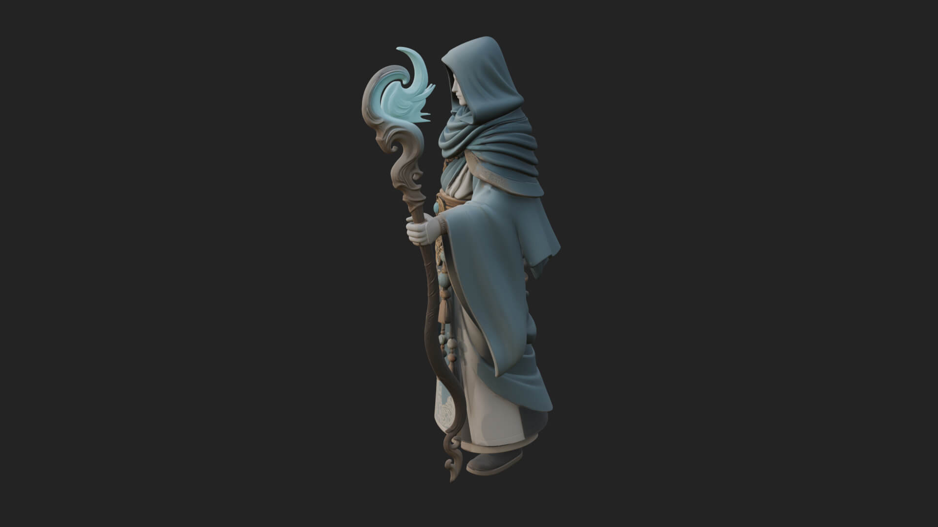 Hooded Wizard with Staff Statue Design 19 3D Print Model 3D Model