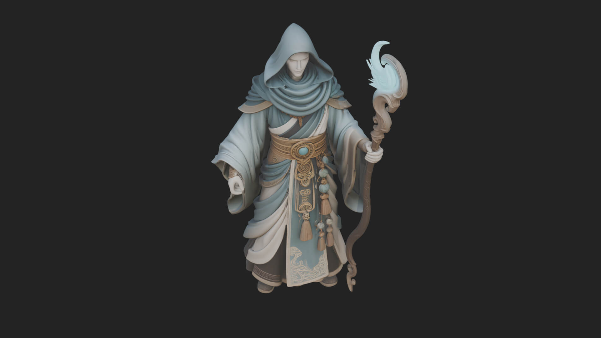 Hooded Wizard with Staff Statue Design 19 3D Print Model 3D Model