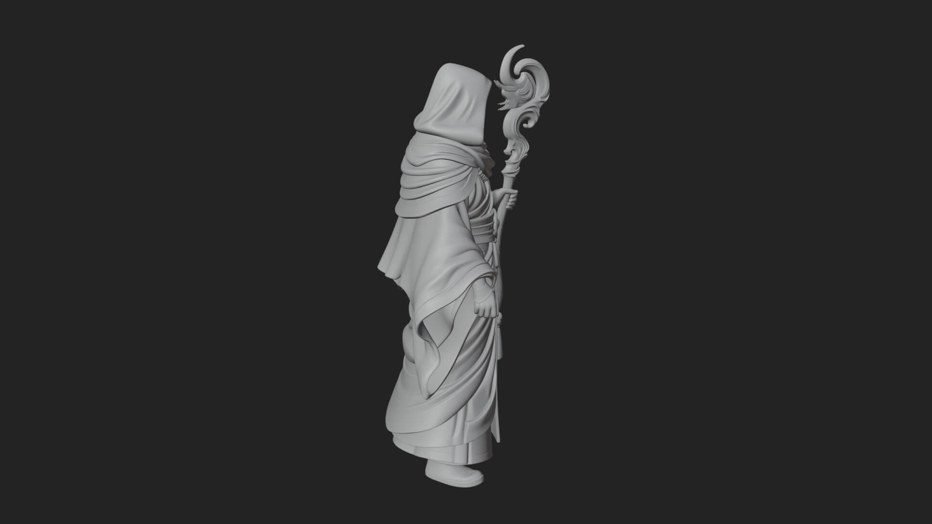 Hooded Wizard with Staff Statue Design 19 3D Print Model 3D Model