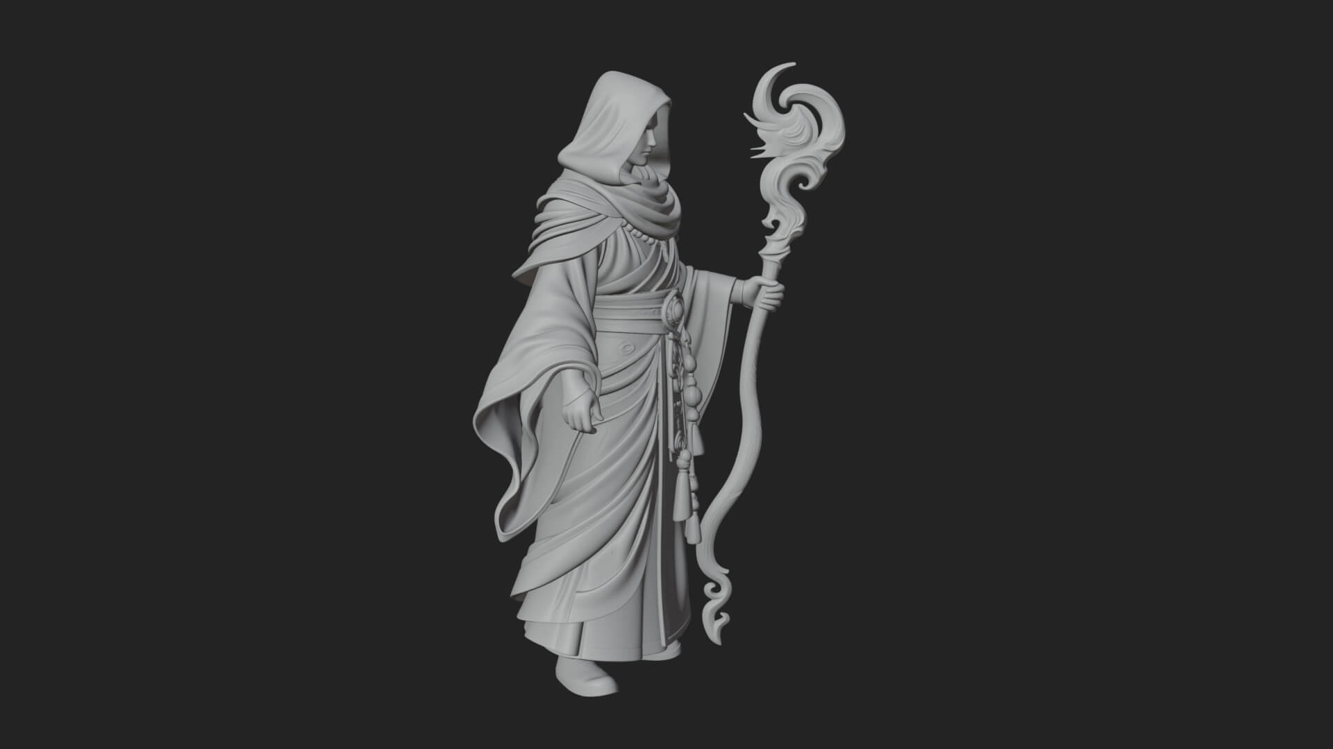 Hooded Wizard with Staff Statue Design 19 3D Print Model 3D Model