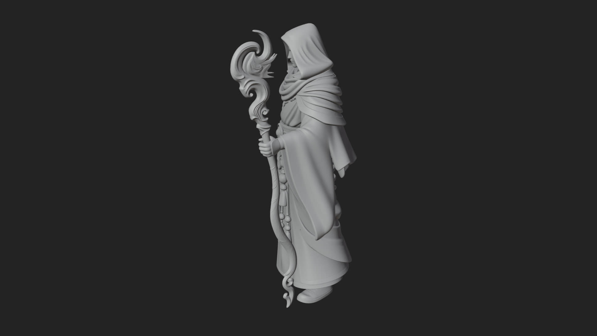 Hooded Wizard with Staff Statue Design 19 3D Print Model 3D Model