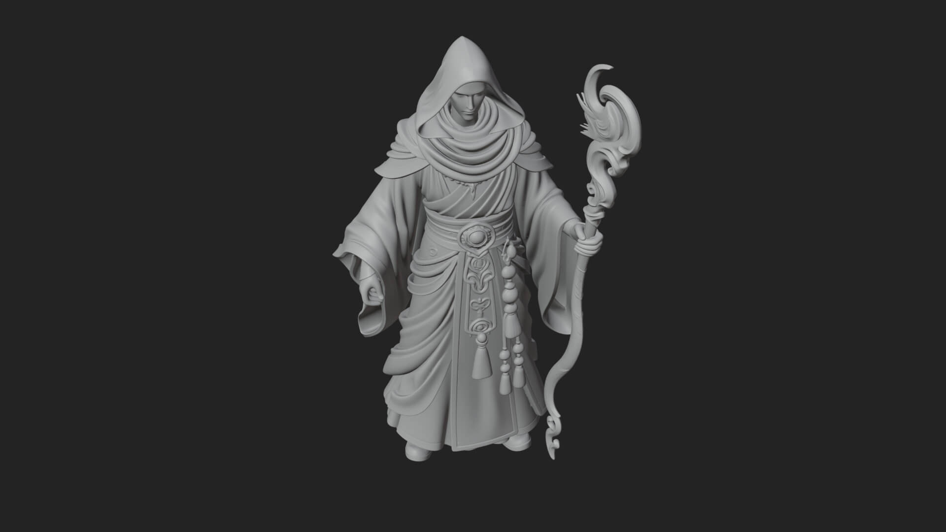 Hooded Wizard with Staff Statue Design 19 3D Print Model 3D Model