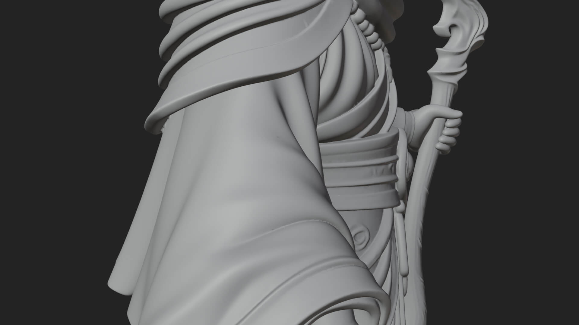 Hooded Wizard with Staff Statue Design 19 3D Print Model 3D Model