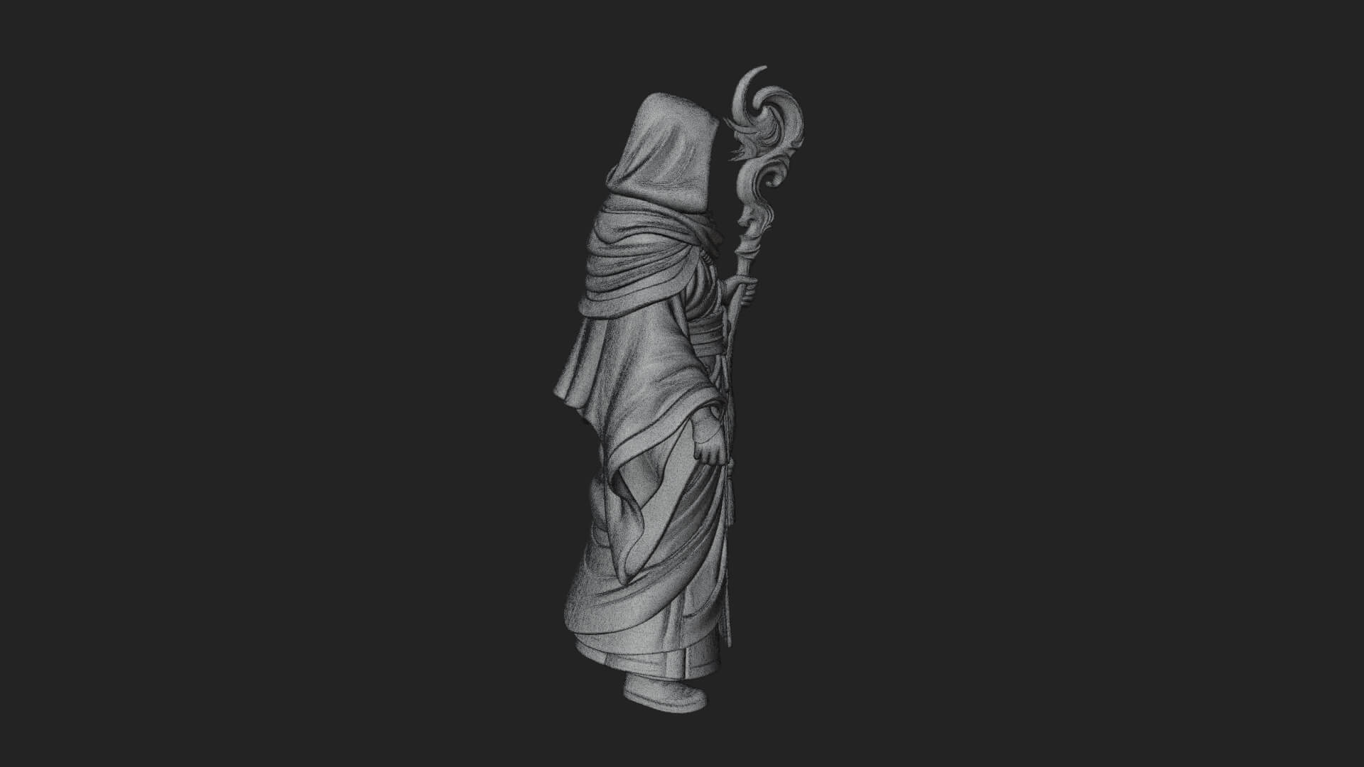Hooded Wizard with Staff Statue Design 19 3D Print Model 3D Model