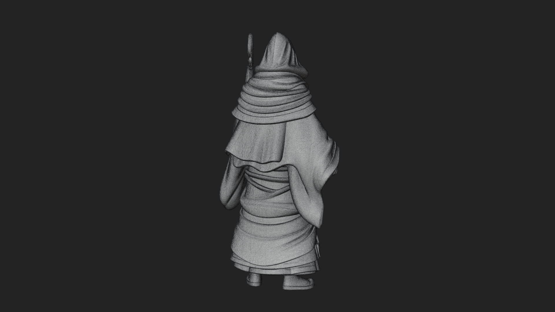 Hooded Wizard with Staff Statue Design 19 3D Print Model 3D Model