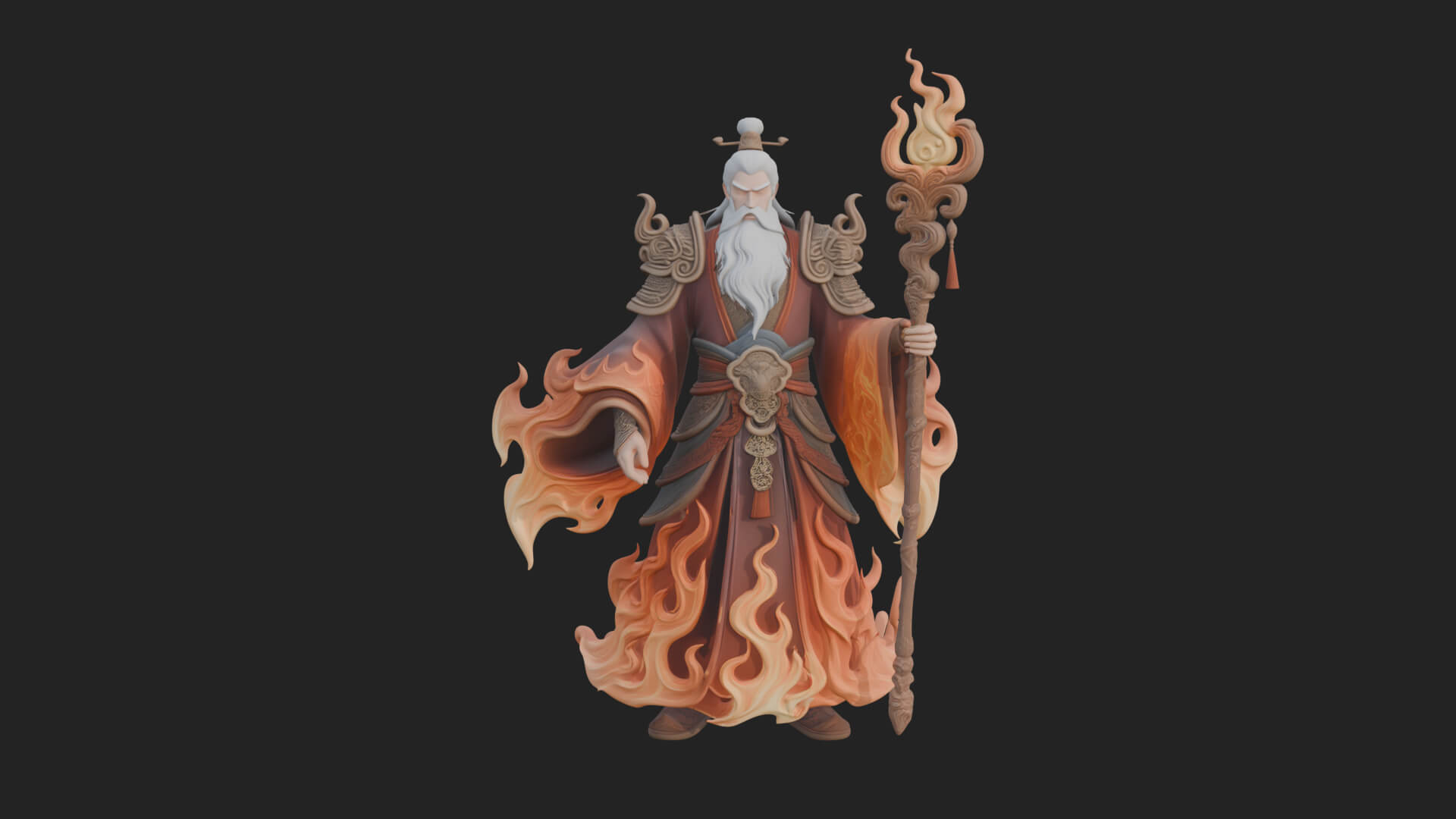 Hooded Wizard with Staff Statue Design 20 3D Print Model 3D Model
