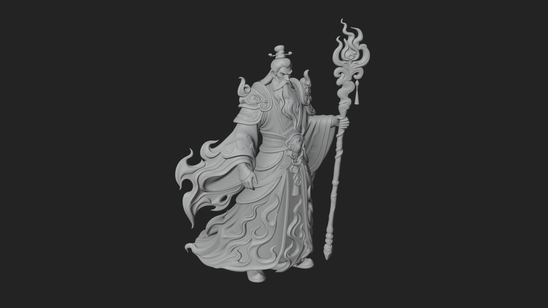 Hooded Wizard with Staff Statue Design 20 3D Print Model 3D Model