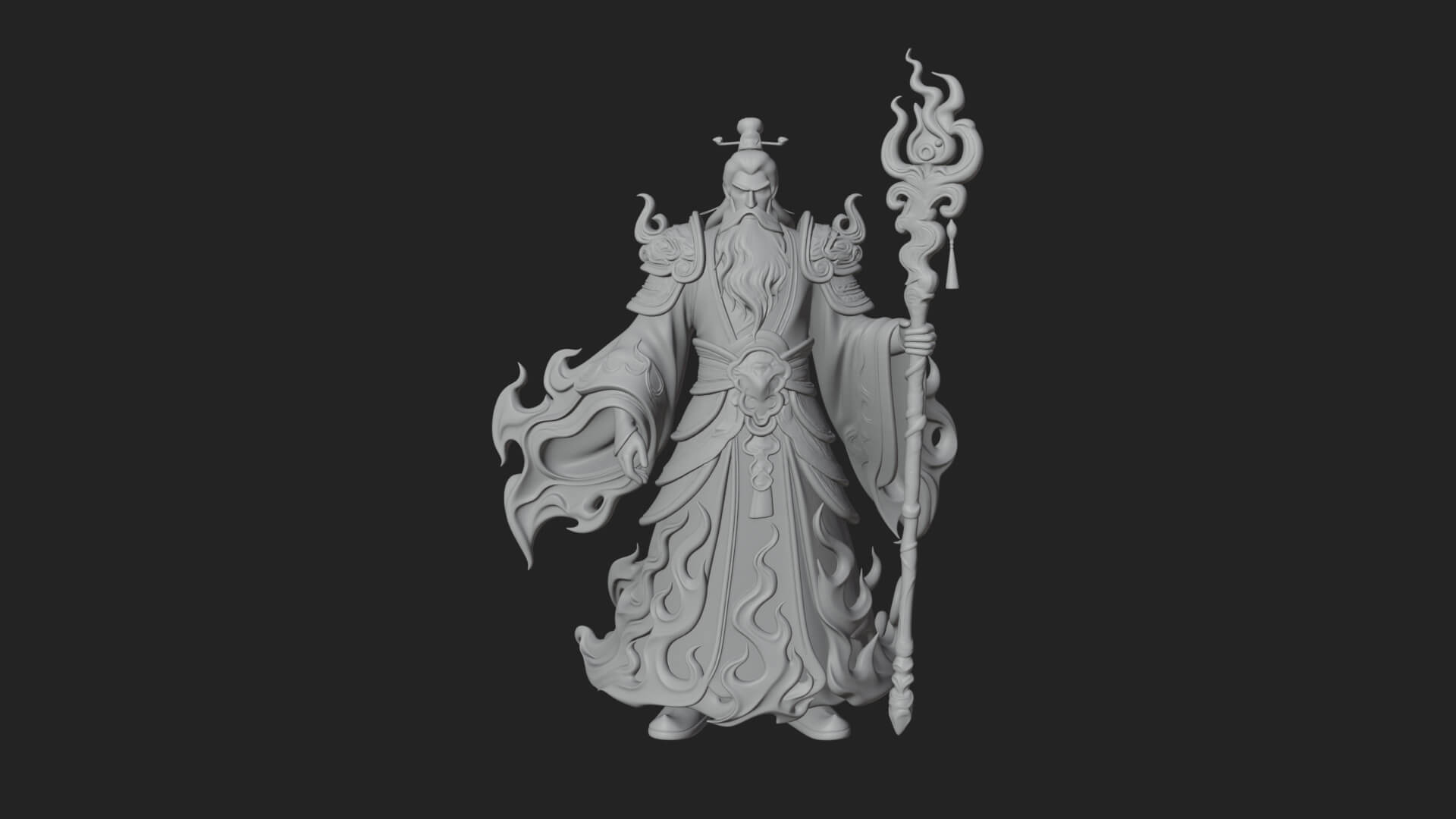 Hooded Wizard with Staff Statue Design 20 3D Print Model 3D Model