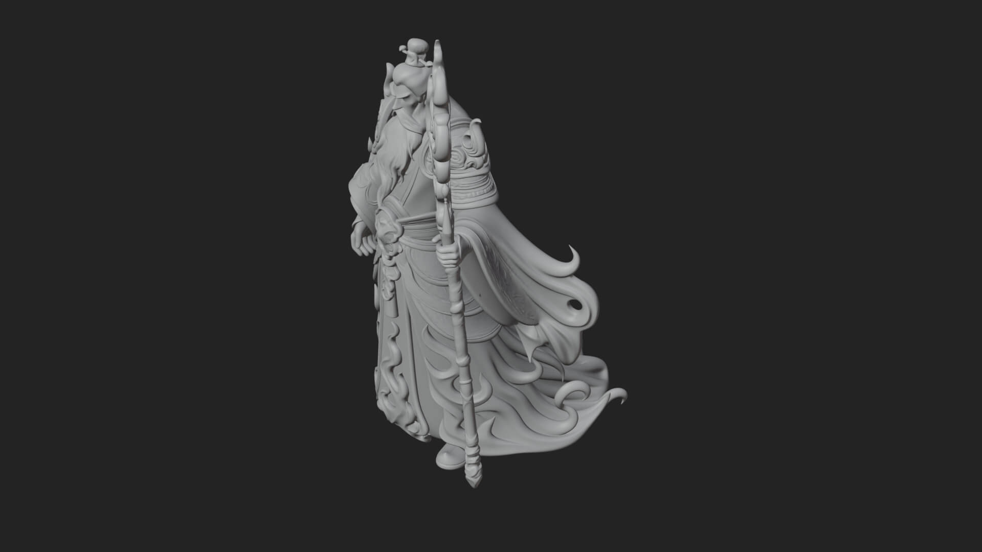 Hooded Wizard with Staff Statue Design 20 3D Print Model 3D Model