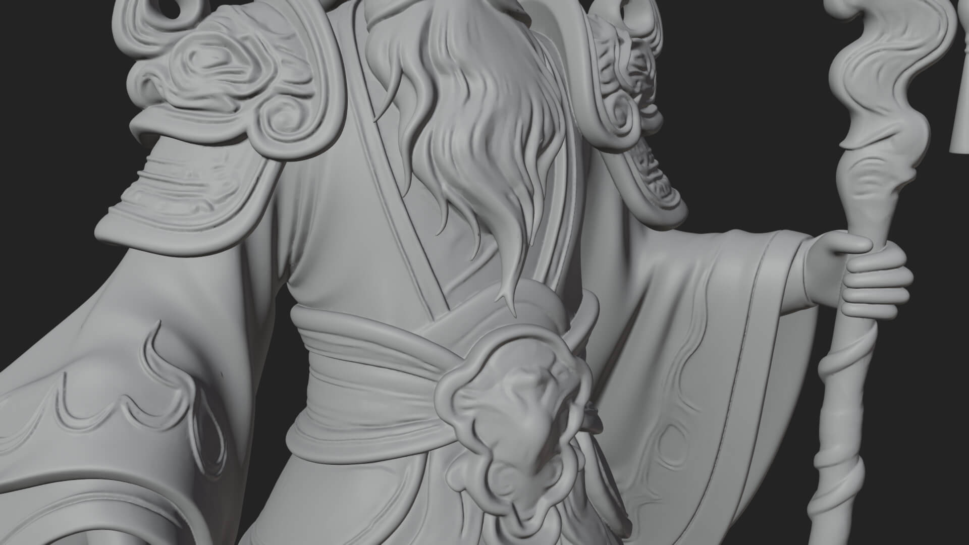 Hooded Wizard with Staff Statue Design 20 3D Print Model 3D Model