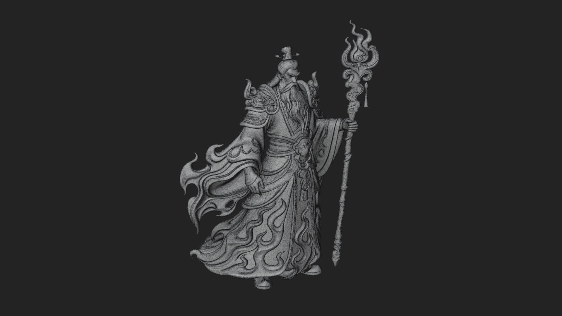 Hooded Wizard with Staff Statue Design 20 3D Print Model 3D Model