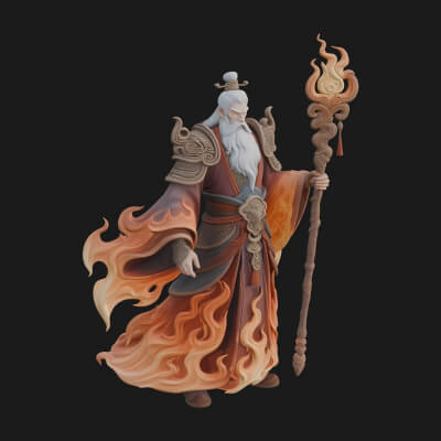 Hooded Wizard with Staff Statue Design 20 3D Print Model