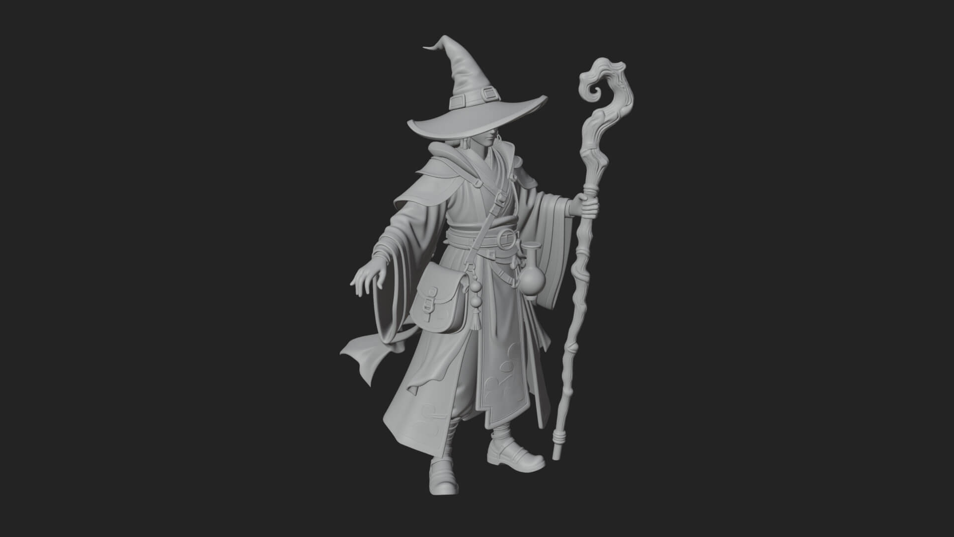 Hooded Wizard With Staff Statue Design 21 3D Print Model 3D Model