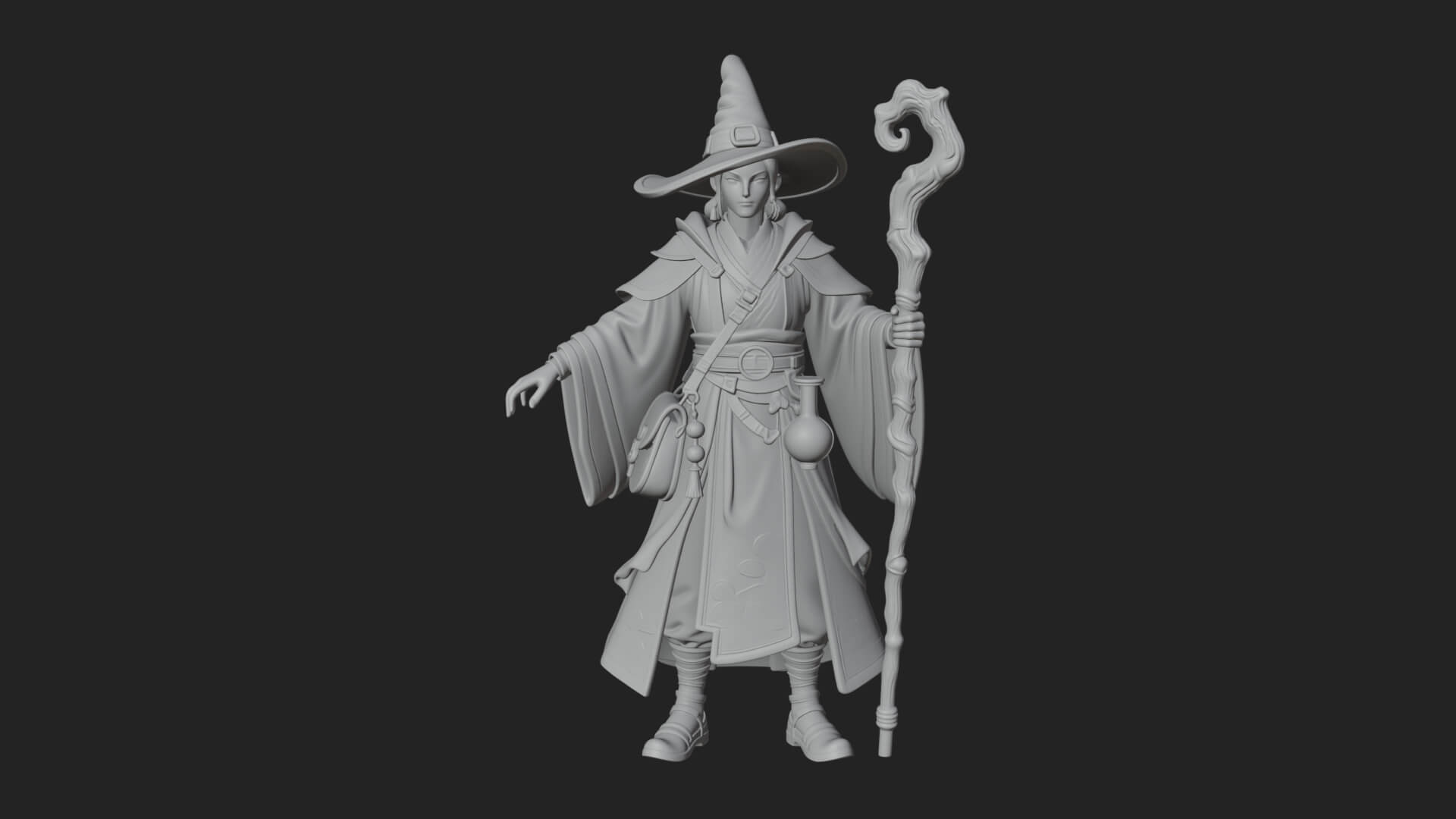 Hooded Wizard With Staff Statue Design 21 3D Print Model 3D Model
