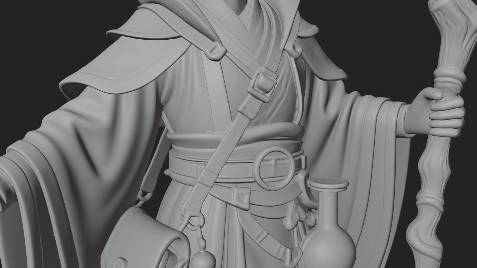 Hooded Wizard With Staff Statue Design 21 3D Print Model 3D Model