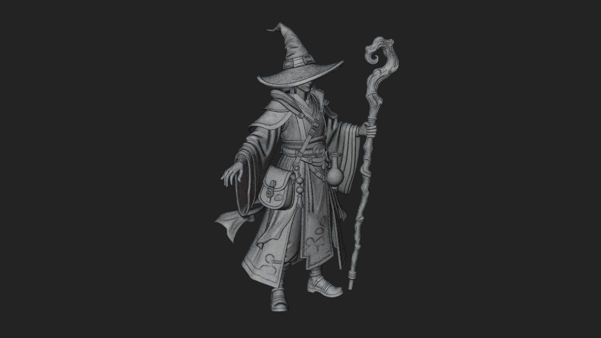 Hooded Wizard With Staff Statue Design 21 3D Print Model 3D Model