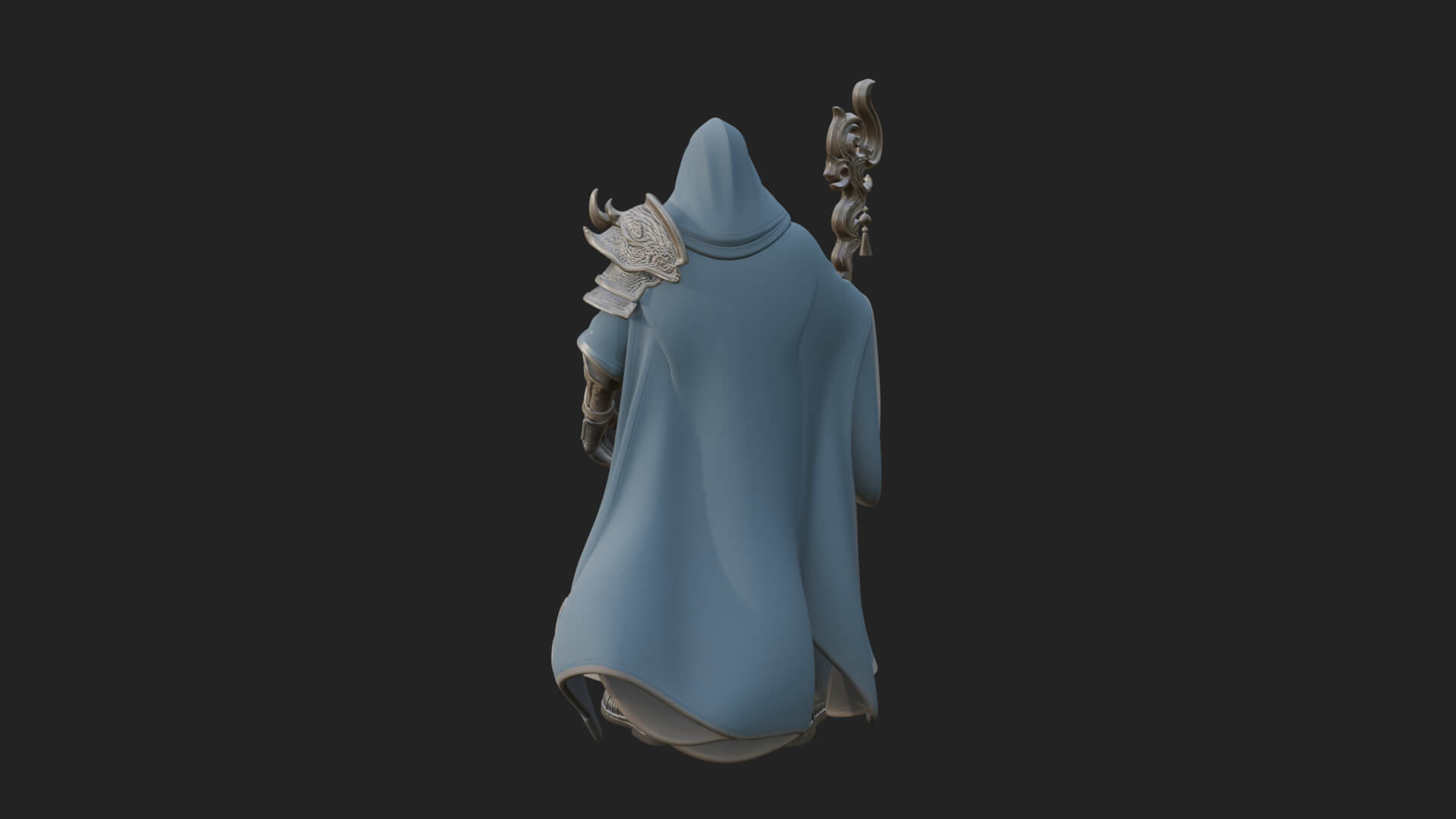 Hooded Wizard with Staff Statue Design 22 3D Print Model 3D Model