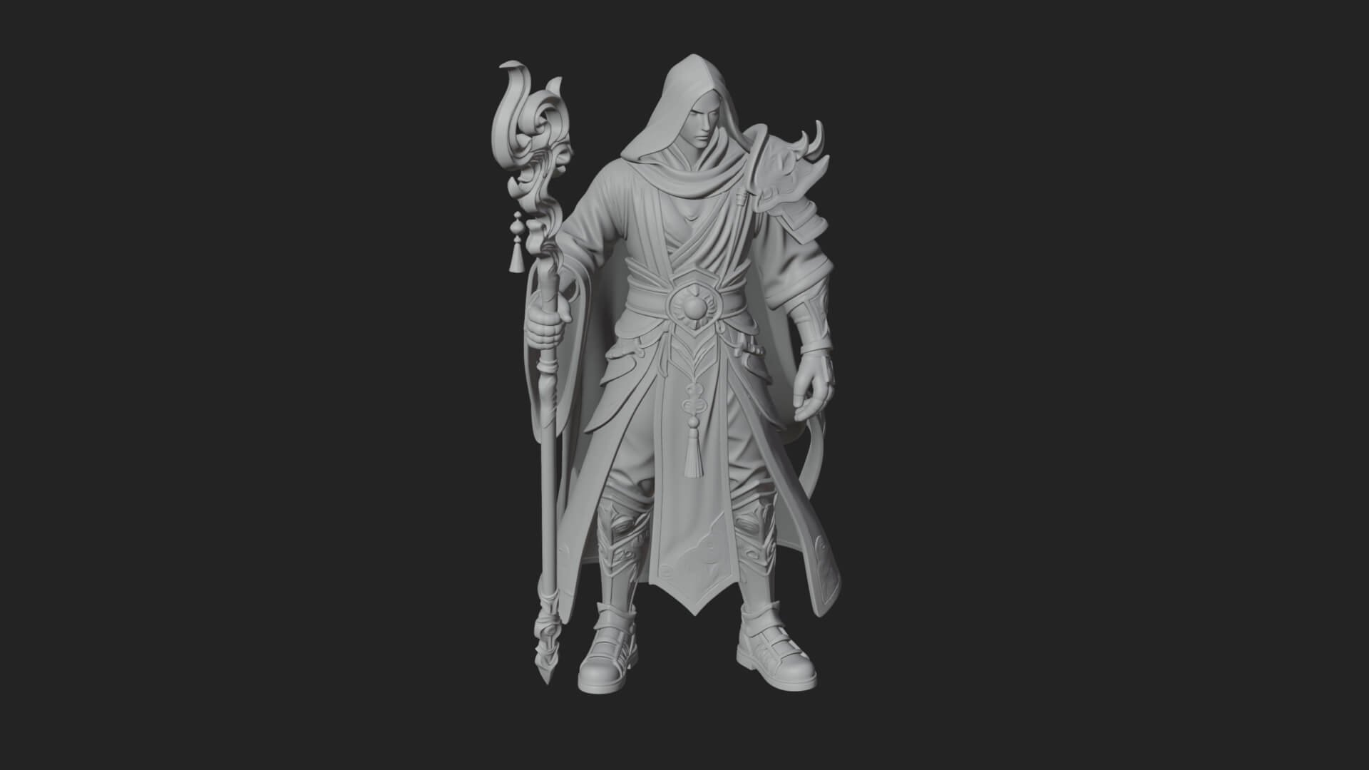 Hooded Wizard with Staff Statue Design 22 3D Print Model 3D Model