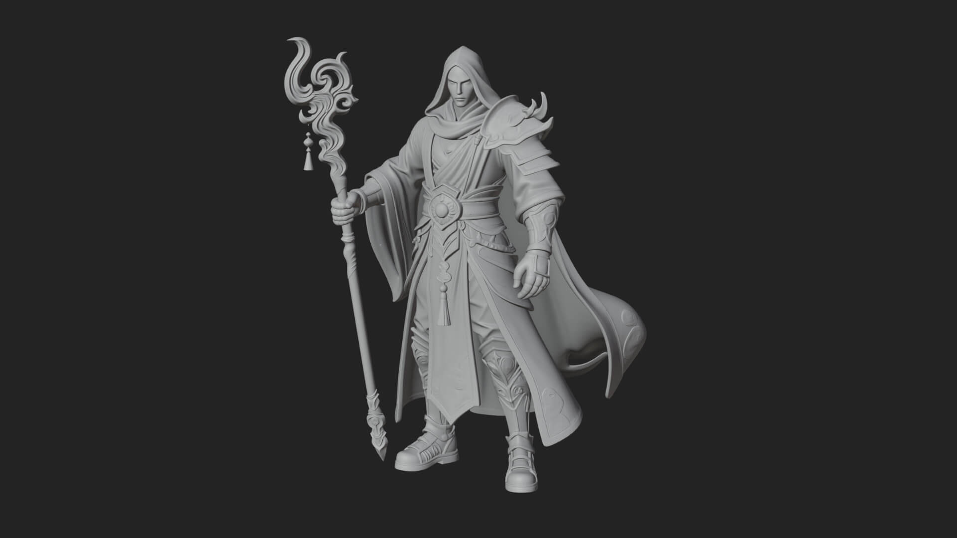 Hooded Wizard with Staff Statue Design 22 3D Print Model 3D Model