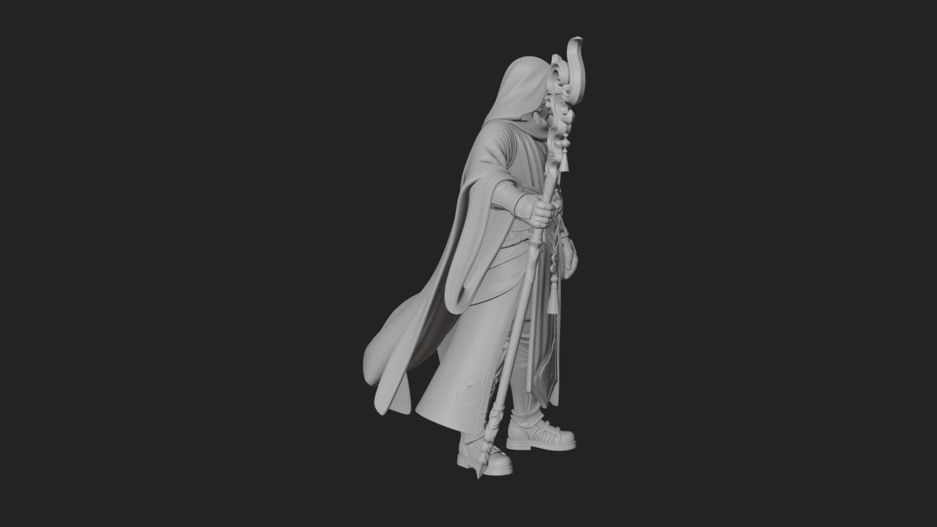 Hooded Wizard with Staff Statue Design 22 3D Print Model 3D Model