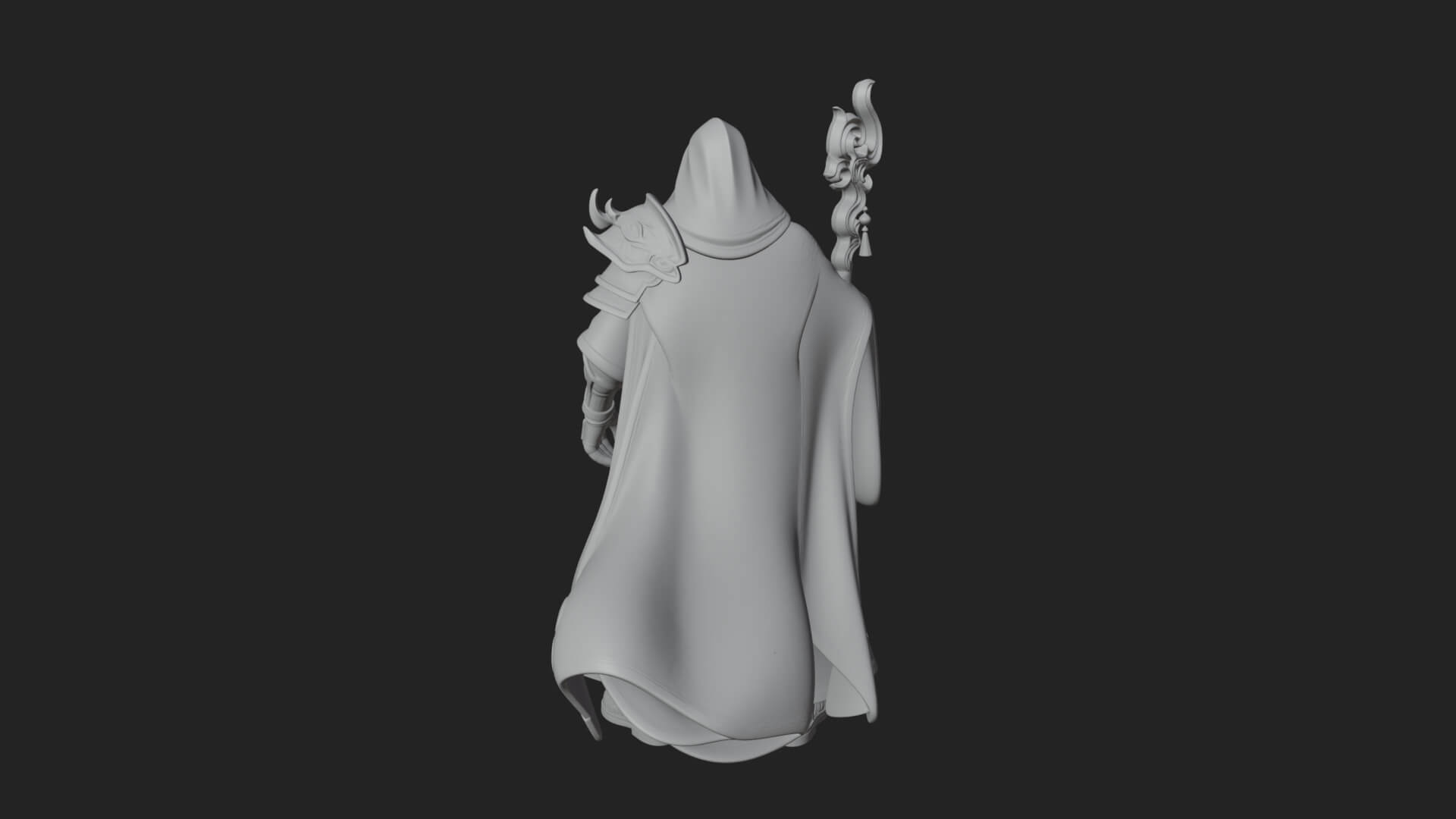 Hooded Wizard with Staff Statue Design 22 3D Print Model 3D Model