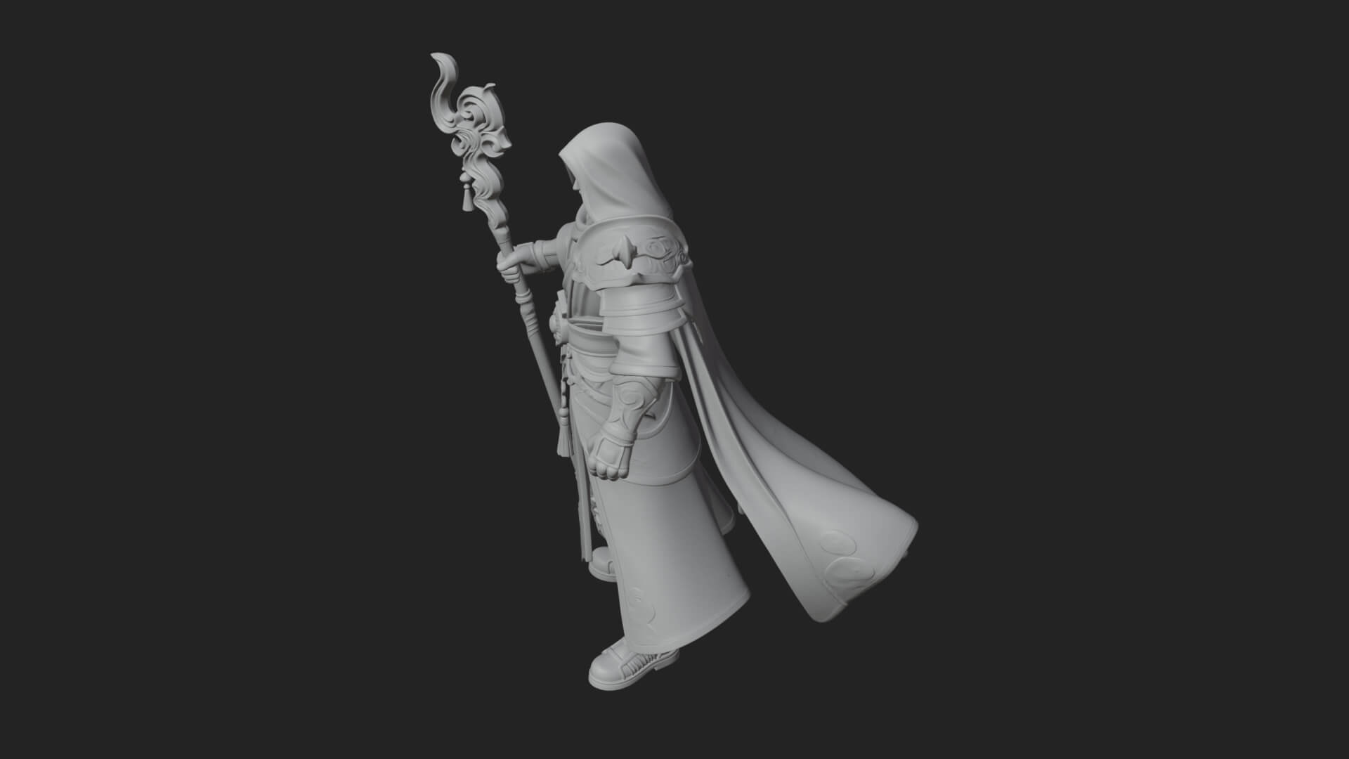 Hooded Wizard with Staff Statue Design 22 3D Print Model 3D Model