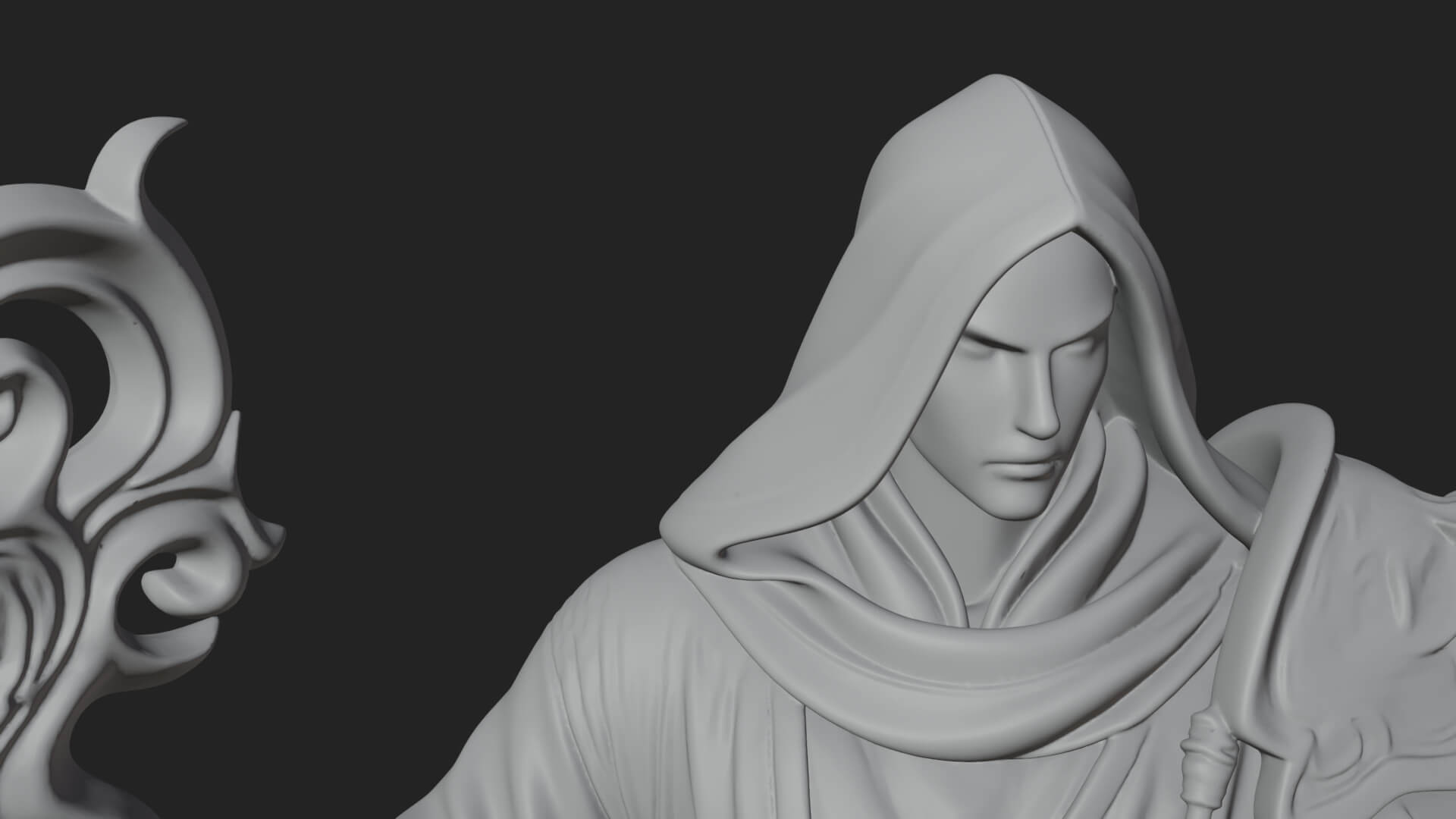 Hooded Wizard with Staff Statue Design 22 3D Print Model 3D Model