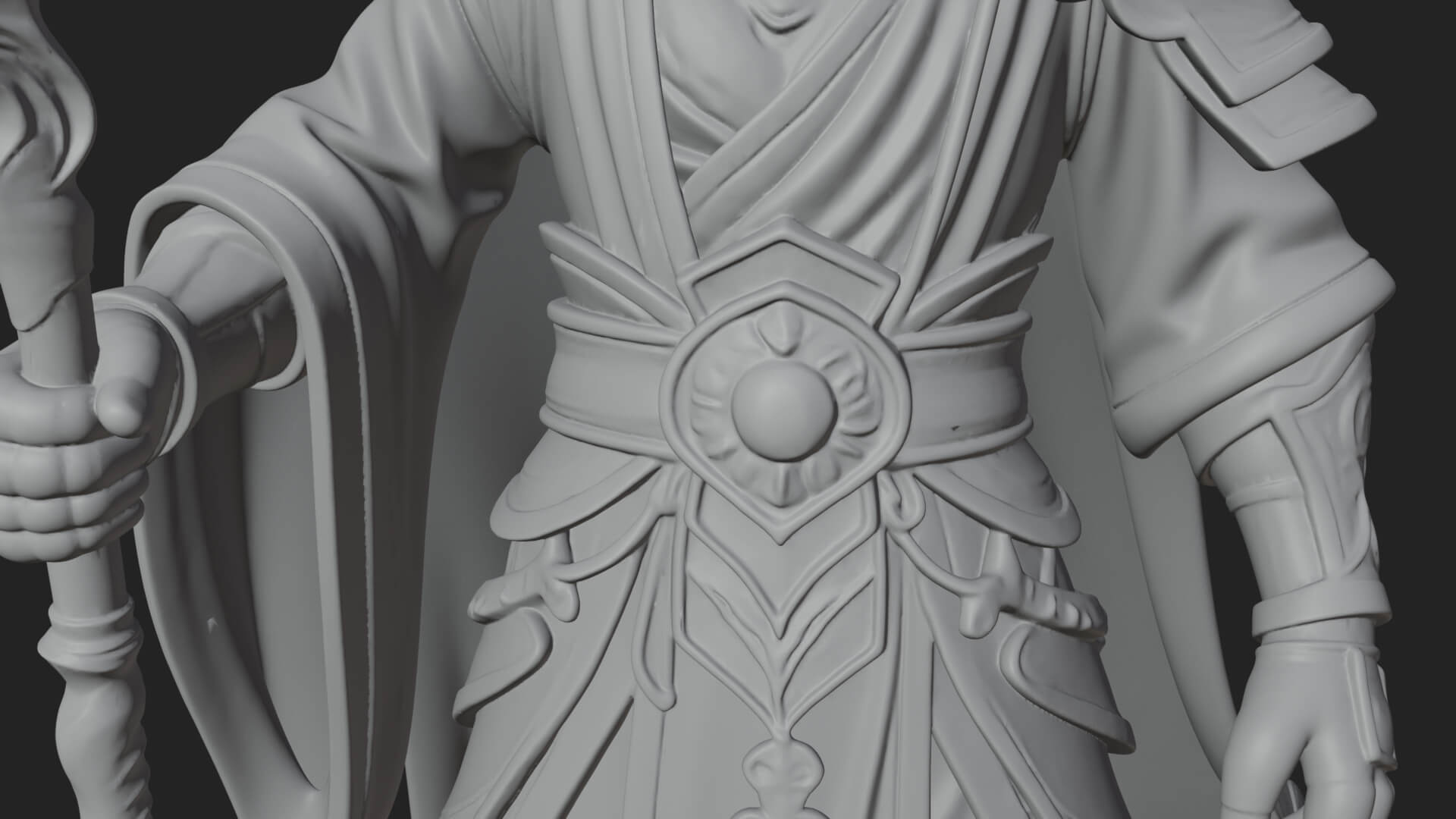 Hooded Wizard with Staff Statue Design 22 3D Print Model 3D Model