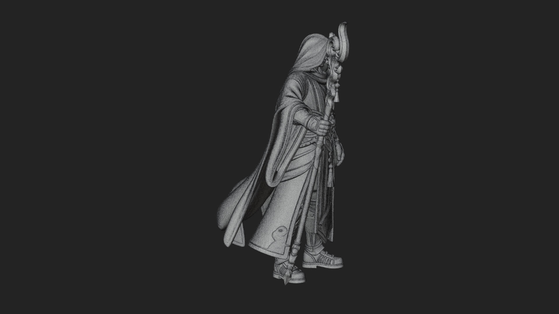 Hooded Wizard with Staff Statue Design 22 3D Print Model 3D Model