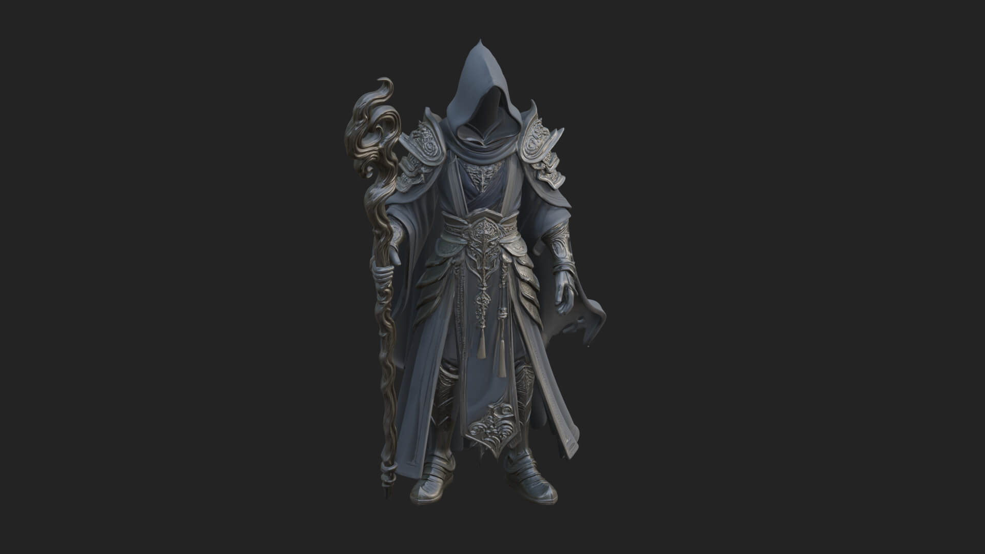 Hooded Wizard with Staff Statue Design 23 3D Print Model 3D Model