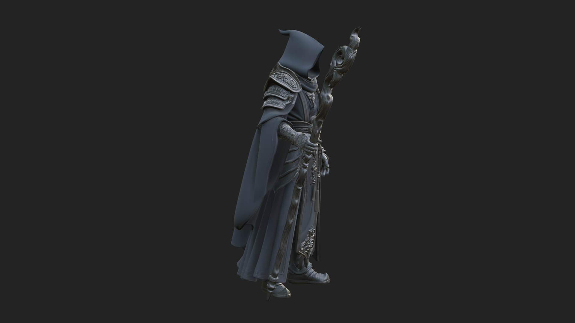 Hooded Wizard with Staff Statue Design 23 3D Print Model 3D Model