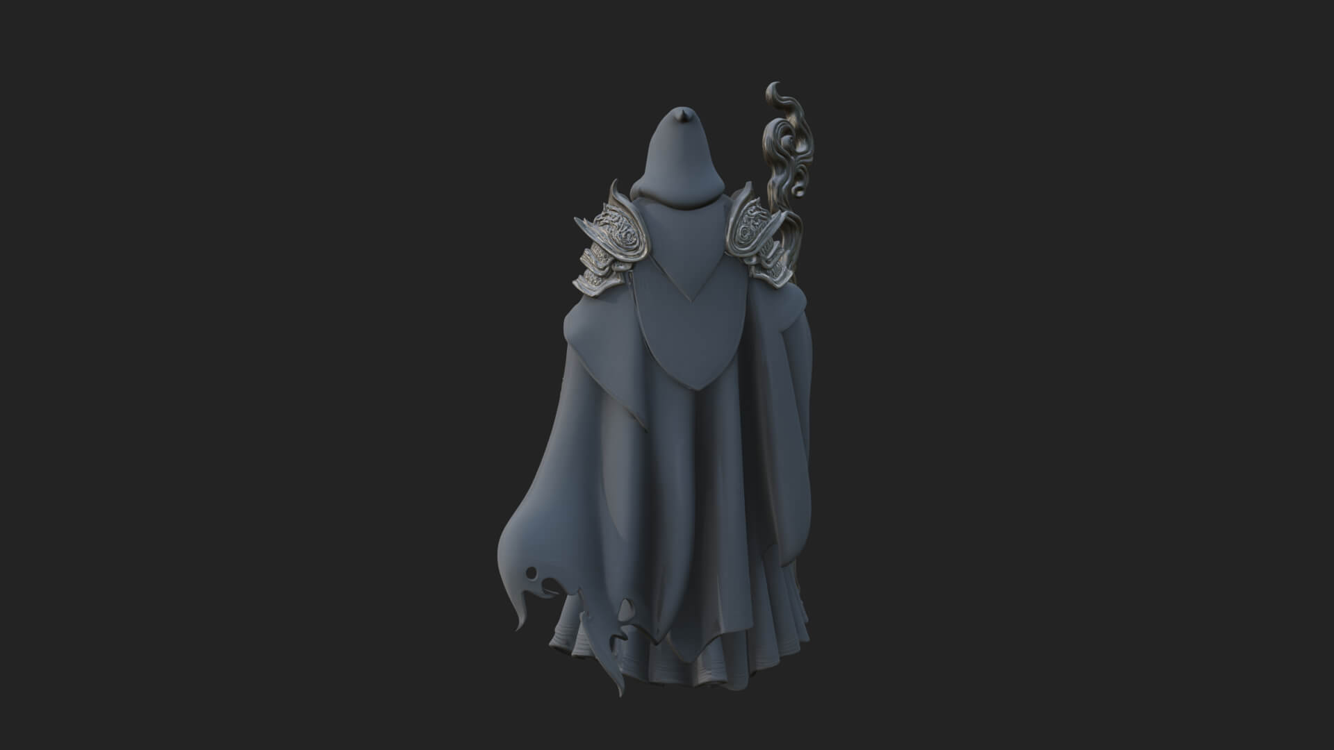 Hooded Wizard with Staff Statue Design 23 3D Print Model 3D Model