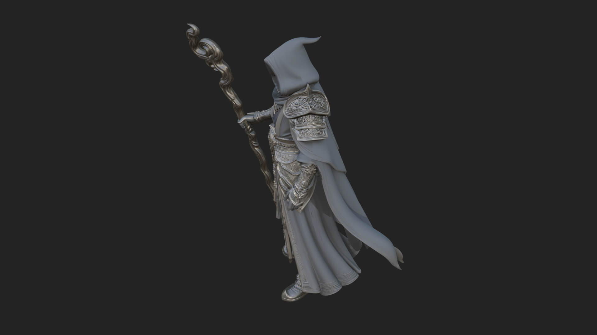 Hooded Wizard with Staff Statue Design 23 3D Print Model 3D Model