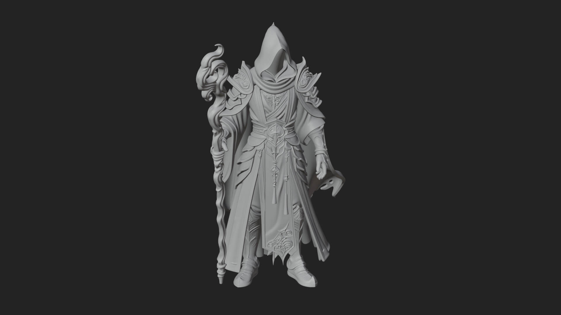 Hooded Wizard with Staff Statue Design 23 3D Print Model 3D Model